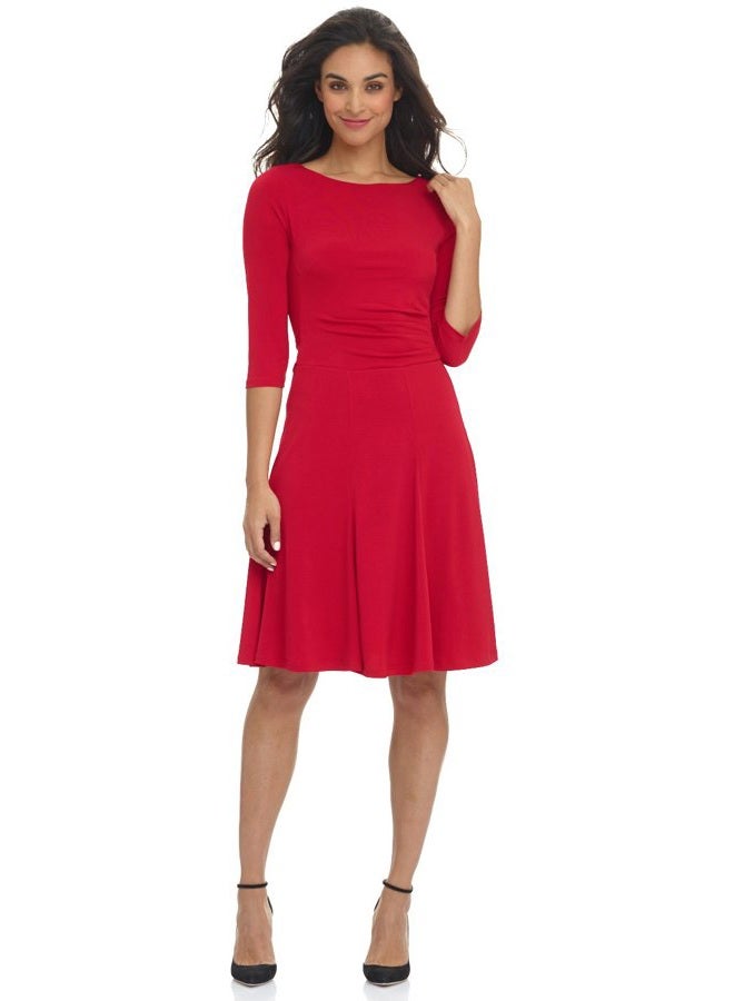 Rekucci Women's Flippy Fit N' Flare Dress with 3/4 Sleeves (14,Cherry) - Image 1