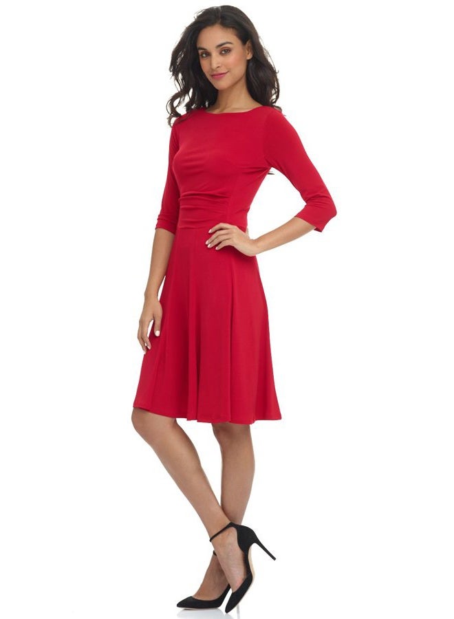Rekucci Women's Flippy Fit N' Flare Dress with 3/4 Sleeves (14,Cherry) - Image 2