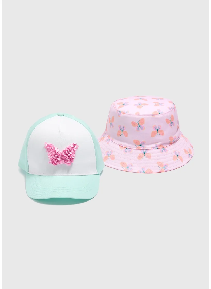 Matalan 2 Pack Girls Pink Butterfly Hat Set