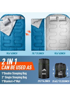 Mereza Double Sleeping Bag for Adults Mens with Pillow, XL Size Sleeping Bag for All Season Camping Hiking for Cold Weather & Warm  - Image 3