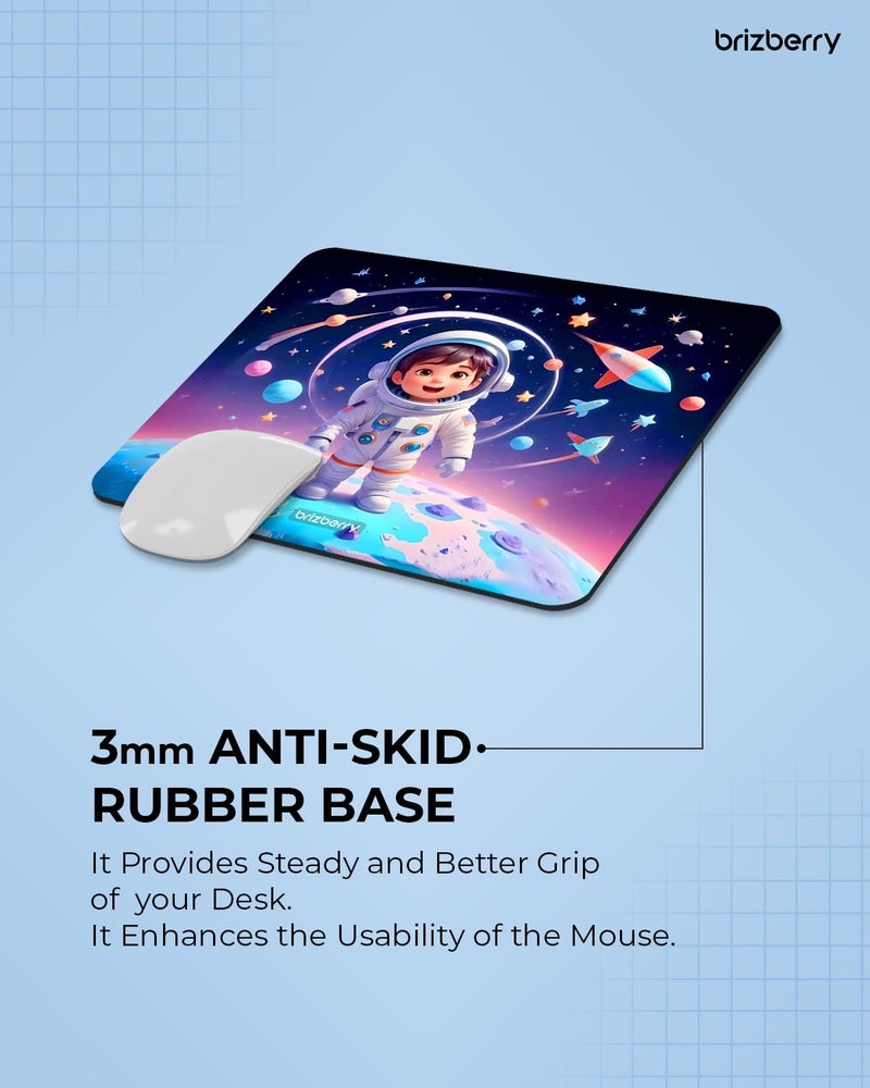 ARTBRIZ ® Brizberry® Mouse Pad, Astronaut, Kids Boys Girls Premium Anti Skid Rubber Base for Desktop Laptop Gaming Professional 240X210X3mm (120S - Pack of 1) - Image 3