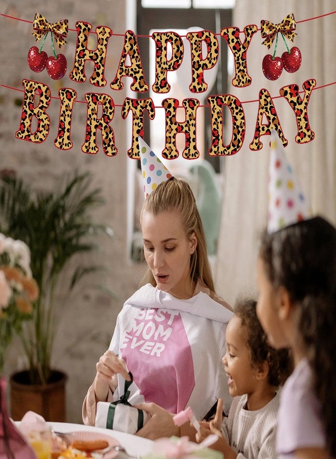 Chictry Cheetah Cherry Birthday Decorations Leopard Happy Birthday Banner for Safari Animal Girls Women Adults Party Decor Sulpplies - Image 4
