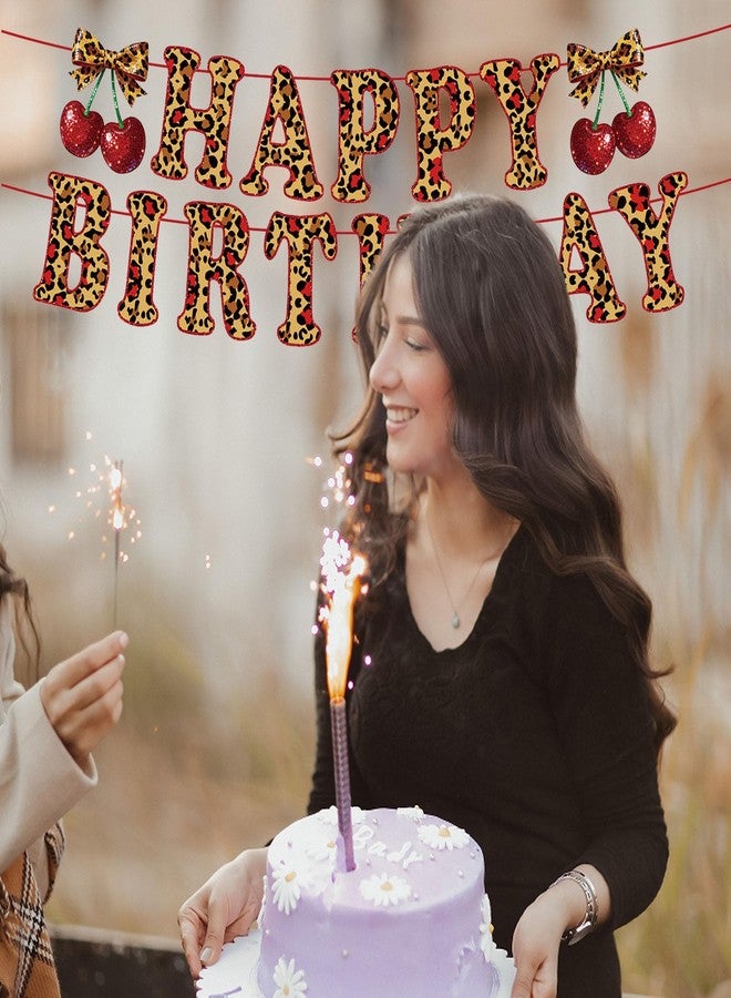 Chictry Cheetah Cherry Birthday Decorations Leopard Happy Birthday Banner for Safari Animal Girls Women Adults Party Decor Sulpplies - Image 5
