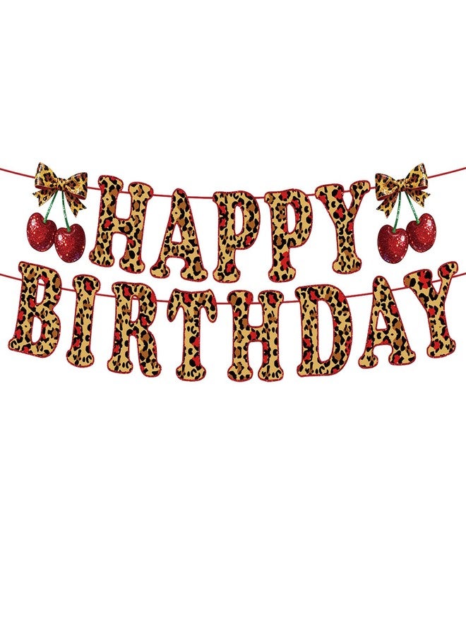 Chictry Cheetah Cherry Birthday Decorations Leopard Happy Birthday Banner for Safari Animal Girls Women Adults Party Decor Sulpplies - Image 1