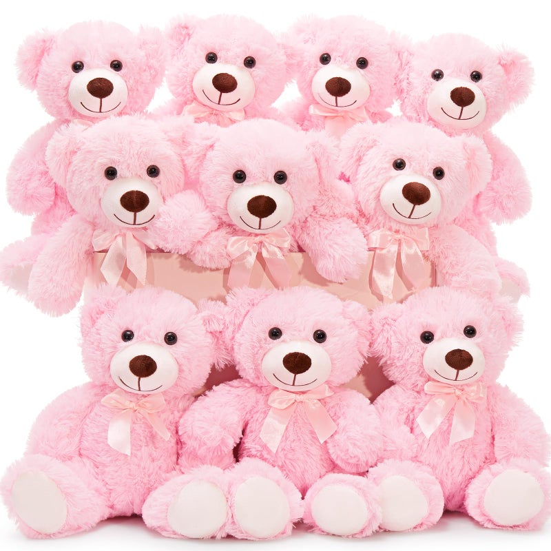MaoGoLan 10Pcs Bulk Teddy Bears Stuffed Animals Baby Shower  Soft Small Stuffed Teddy Bears in Bulk  13.5 "" Cuddly Mini Teddy Bears Centerpiece Wedding Party Engagement Pink - Image 1