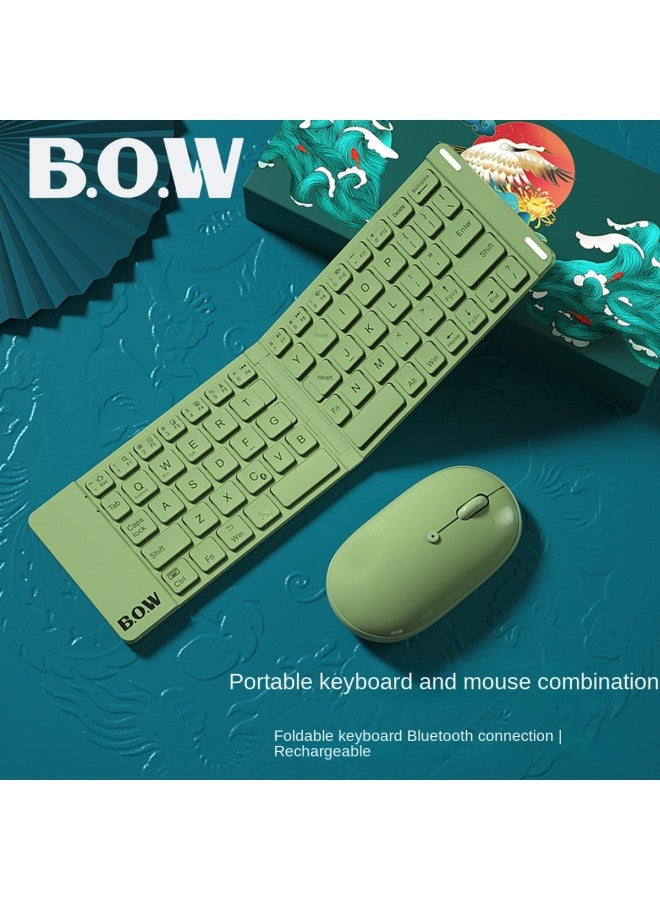 بي.أو.دب لوحة مفاتيح بلوتوث لاسلكية قابلة للطي، عالمية لـ Ipad Tablet Phone Computer، مجموعة مكتبية مصغرة من لوحة المفاتيح والماوس - Image 1