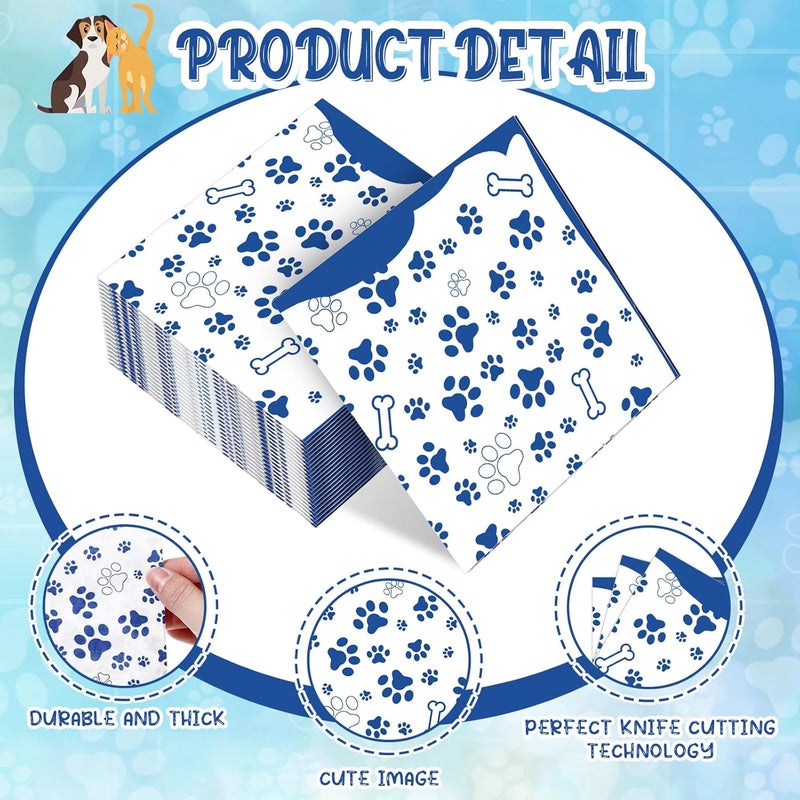 Chengu 100 Pieces Paw Print Napkins 2 Layers Paw Print Party Supplies Farm Animal Party Napkins for Animal Themed Birthday Western Part, 5 x 5 Inch(Blue) - Image 3