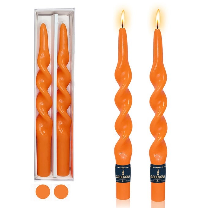 SPIRAL CANDLESTICKS ORANGE TAPERED CANDLE 10INCHES CUTE CANDLE STICKS LONG TAPER CANDLES PUMPKIN TWISTED CANDLESTICK FOR HOLIDAY DINNER WEDDINGS FESTIVE HOLIDAY DECOR 1DORANGE