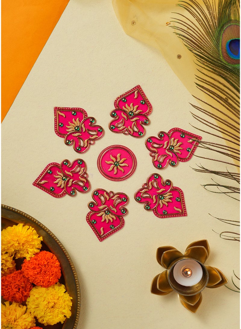 Madhoor Floral Decorative Rangoli Design Rani Pink for Diwali, Pooja & Festive Floor Decor, 1 Set - Image 1