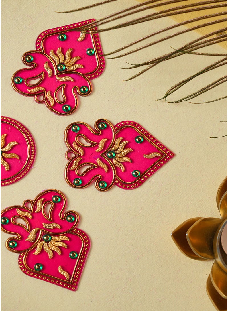 Madhoor Floral Decorative Rangoli Design Rani Pink for Diwali, Pooja & Festive Floor Decor, 1 Set - Image 2
