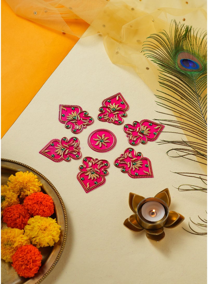 Madhoor Floral Decorative Rangoli Design Rani Pink for Diwali, Pooja & Festive Floor Decor, 1 Set - Image 3