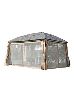 LIVING ACCENTS Durable Gazebo with Mosquito Net and Curtain Grey and Beige 400 x 300 x 300 cm YG-G3092C 