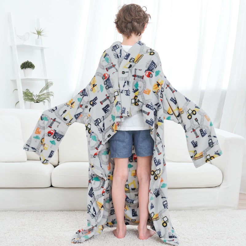 Softan Truck Kids Snuggies Wearable Fleece Blanket with Sleeves & Foot Pocket for Kids Boys Girls,Lightweight Soft Blanket with Hook & Loop 48" x 48" - Image 3