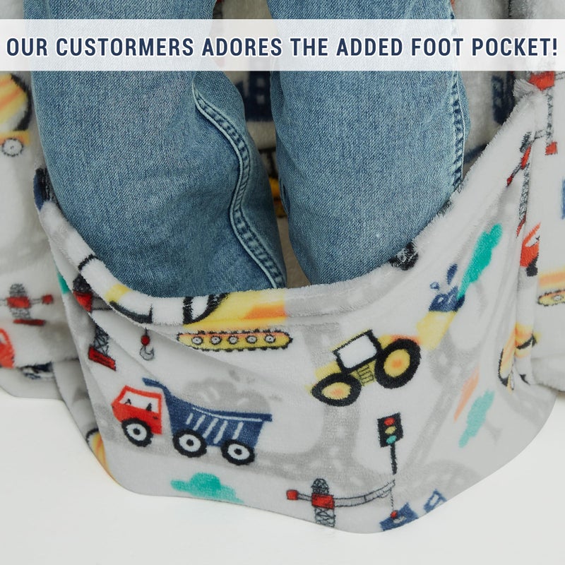 Softan Truck Kids Snuggies Wearable Fleece Blanket with Sleeves & Foot Pocket for Kids Boys Girls,Lightweight Soft Blanket with Hook & Loop 48" x 48" - Image 2