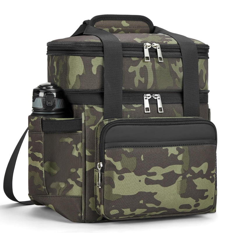holuxer Insulated Lunch Bag  Lunch Box for Men  Double Deck Reusable Lunch Bag for Women Tote Cooler Bag Leakproof Soft Expandable  Large Lunchbox for WorkAdultPicnicOutdoor Camo15L