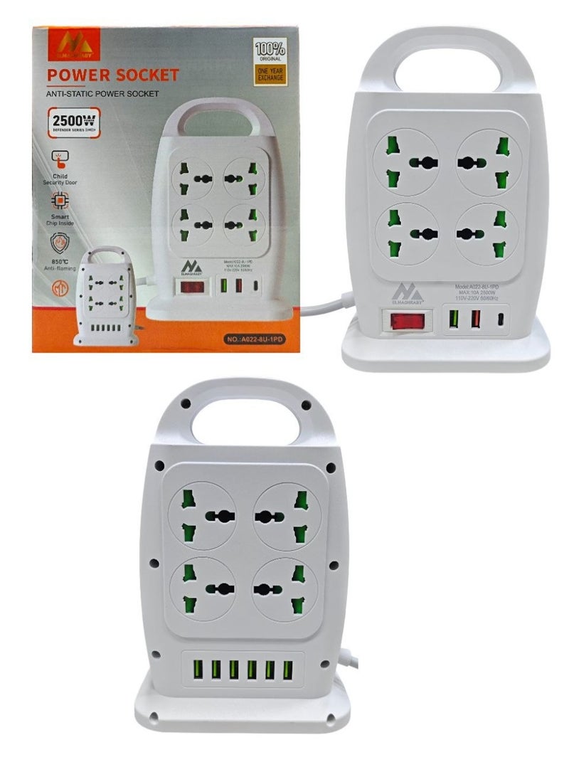 A022-8U 8-Socket Power Strip with 8 USB + 1 Type-C – Multi-Device Charging with Fuse Protection