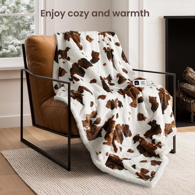 blunique Heated Blanket Throw Blanket - Fast Heating Electric Blanket, Soft Flannel Heated Throw with 10 Time Settings,10 Heating Settings, Warm Gifts for Women & Mom & Grandma(50"x60"Brown Highland) - Image 4