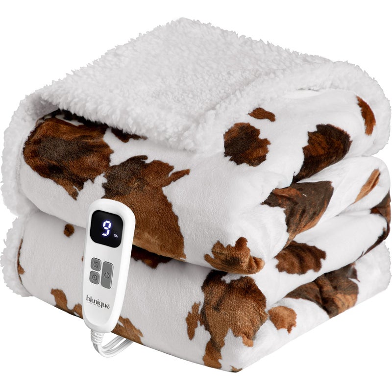 blunique Heated Blanket Throw Blanket - Fast Heating Electric Blanket, Soft Flannel Heated Throw with 10 Time Settings,10 Heating Settings, Warm Gifts for Women & Mom & Grandma(50"x60"Brown Highland) - Image 1