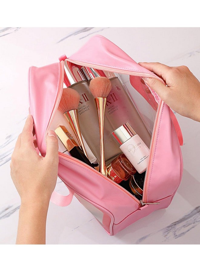 wolpin Makeup Pouch Pu Toiletry Bag For Women Pu Large Cosmetic Kit Storage Organizer Travel Vanity Grooming Make Up Bag, Pink, 10 Cm - Image 5