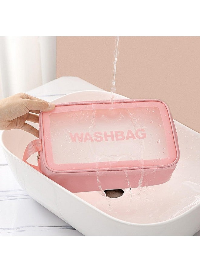 wolpin Makeup Pouch Pu Toiletry Bag For Women Pu Large Cosmetic Kit Storage Organizer Travel Vanity Grooming Make Up Bag, Pink, 10 Cm - Image 3