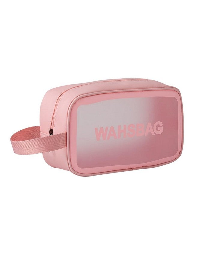 wolpin Makeup Pouch Pu Toiletry Bag For Women Pu Large Cosmetic Kit Storage Organizer Travel Vanity Grooming Make Up Bag, Pink, 10 Cm - Image 1