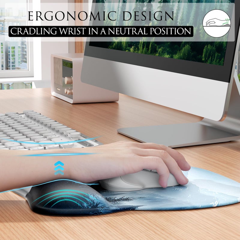 MROCO Ergonomic Mouse Pad with Gel Wrist Rest, Smooth Wrist Support Surface, Non-Slip PU Base for Pain Relief, Comfortable Mousepad for Computer, Laptop, Office & Home, 9.4 x 8.1 in, Cloud Forest - Image 4