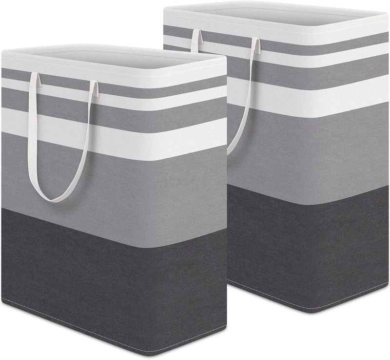 HomeHacks 2-Pack Large Laundry Basket, Waterproof, Freestanding Laundry Hamper, Collapsible Tall Clothes Hamper with Extended Handles for Clothes Toys in The Dorm and Family Gradient Grey, 125L - Image 1