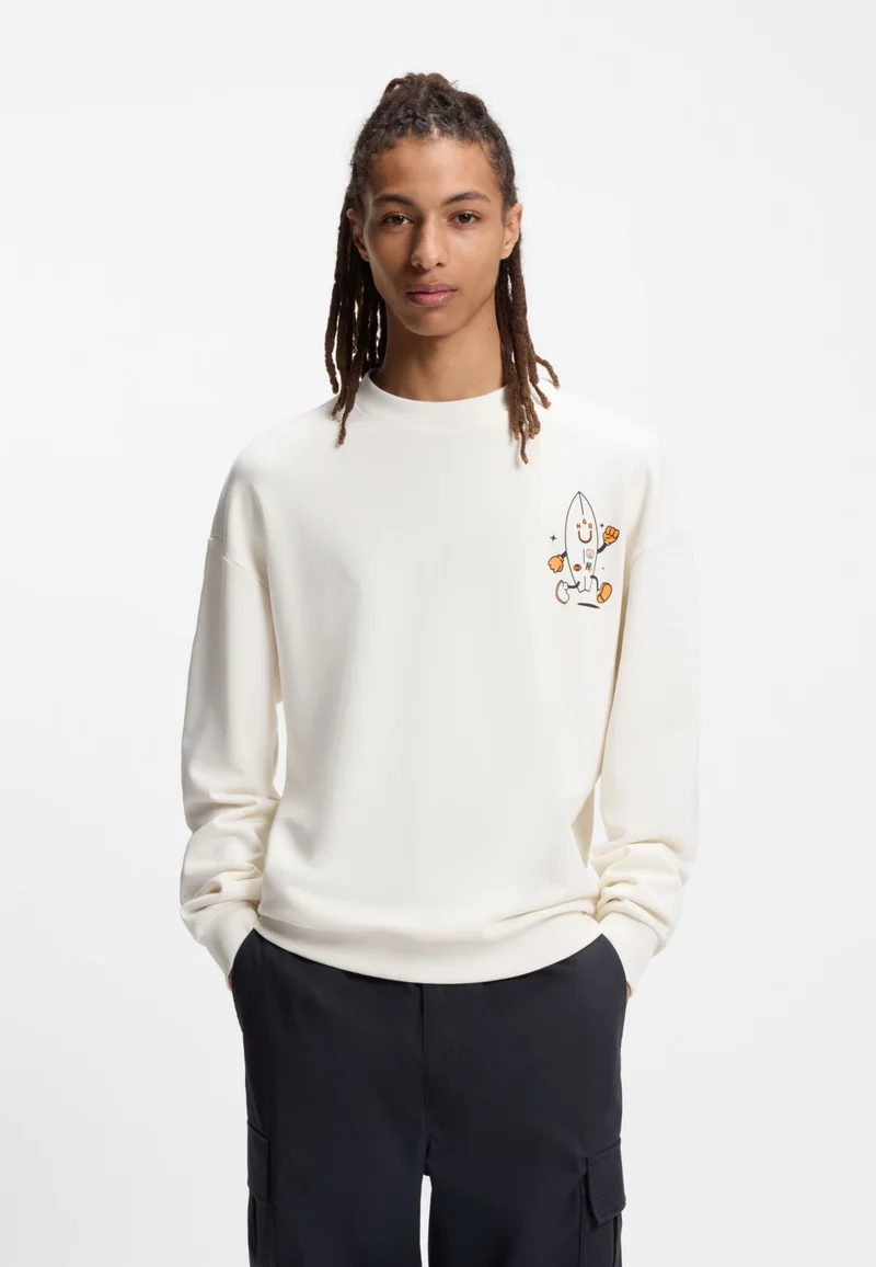 HUGO Cotton-terry sweatshirt with Happy HUGO logo