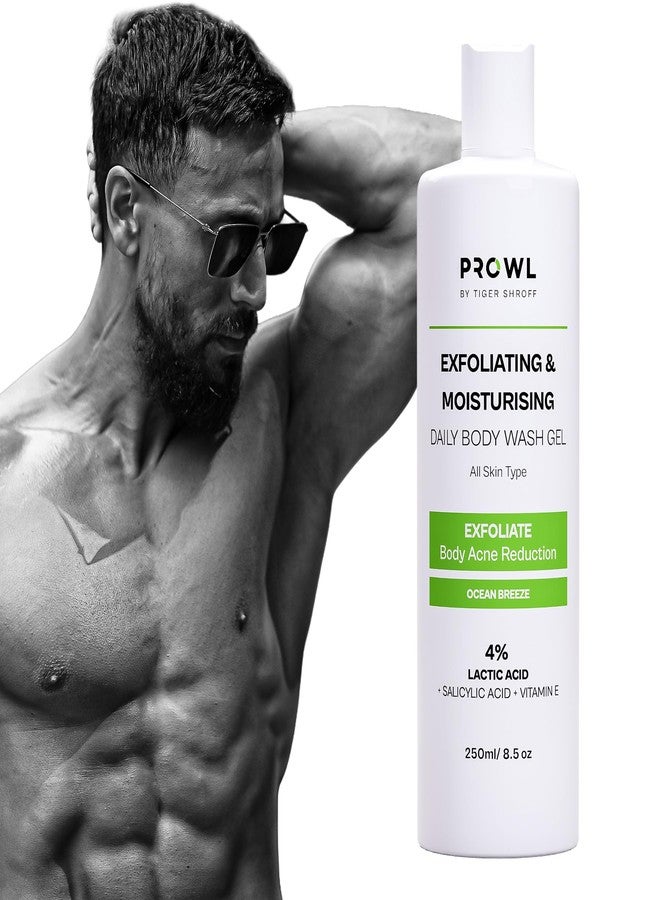 PROWL by Tiger Shroff Exfoliating & Daily Moisturising Body Wash Shower Gel 250ml|4% (Lactic Acid, Salicylic Acid, Vitamin E) for Body Acne Hydrating Gel for All Skin Types For Men Women, Ocean Breeze - Image 1