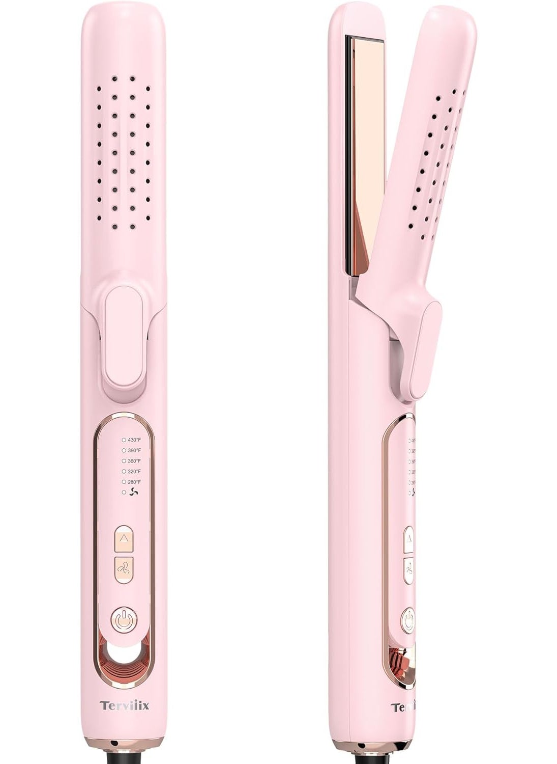 Terviiix Terviiix Airflow Styler Hair Straightener  Curler Titanium Flat Iron for Travel Straightening Iron with Cooling Air Vents to Lock in Style 5 Adjustable Temp Auto Shut Off Dual Voltage Pink 