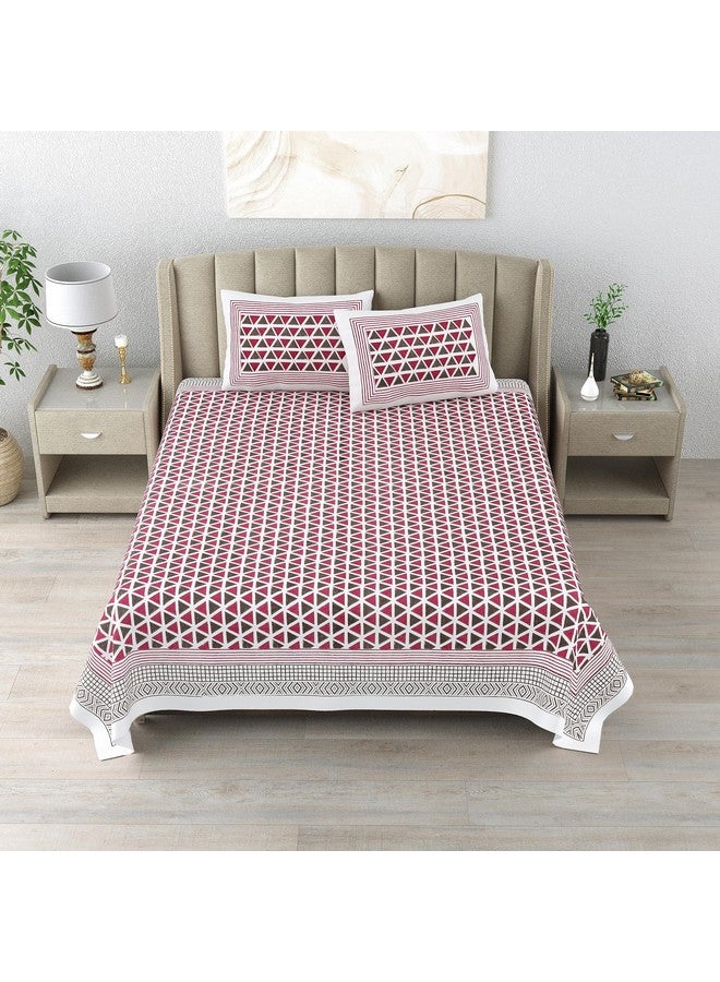 DE CAMA Since 1997 | 100% Cotton 300 TC Premium Super King Size Hand Block Print Bedsheet for Double Bed (108 x 108 Inch) with 2 Pillow Covers Set, Designer Printed Bedsheet Set - Geometric Maroon - Image 3