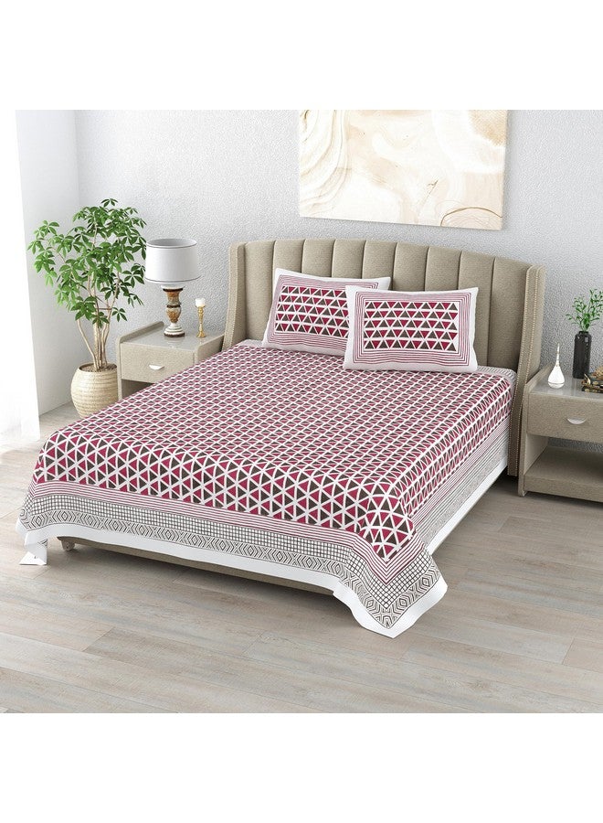 DE CAMA Since 1997 | 100% Cotton 300 TC Premium Super King Size Hand Block Print Bedsheet for Double Bed (108 x 108 Inch) with 2 Pillow Covers Set, Designer Printed Bedsheet Set - Geometric Maroon - Image 4