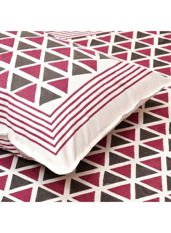 DE CAMA Since 1997 | 100% Cotton 300 TC Premium Super King Size Hand Block Print Bedsheet for Double Bed (108 x 108 Inch) with 2 Pillow Covers Set, Designer Printed Bedsheet Set - Geometric Maroon - Image 2