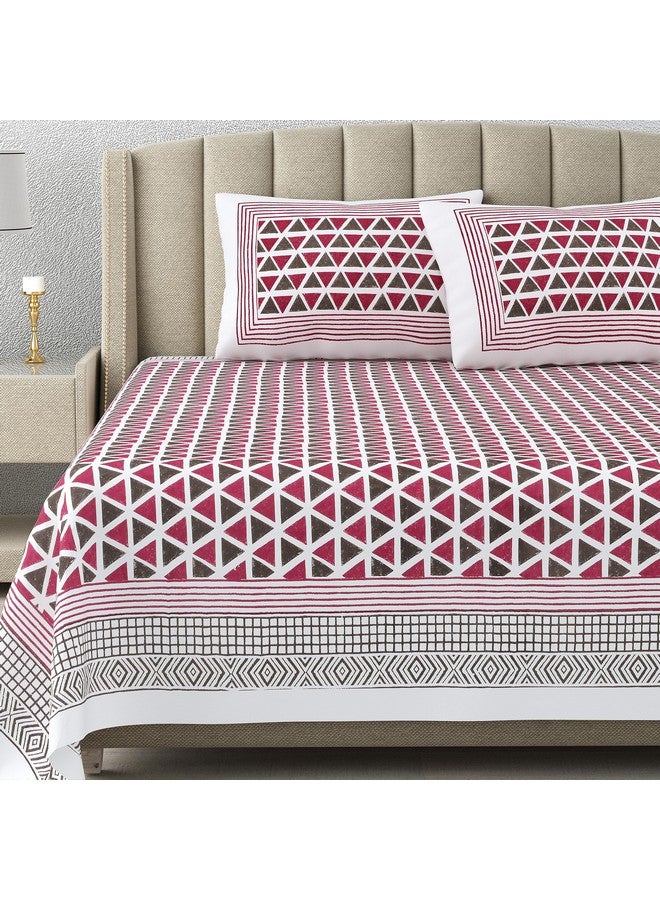 DE CAMA Since 1997 | 100% Cotton 300 TC Premium Super King Size Hand Block Print Bedsheet for Double Bed (108 x 108 Inch) with 2 Pillow Covers Set, Designer Printed Bedsheet Set - Geometric Maroon - Image 1