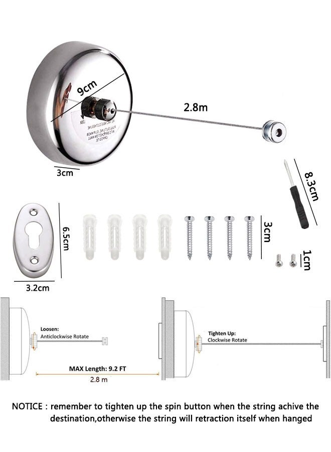 وهاواي 304 Stainless Steel  Clothesline for Hanging Drying Bathroom, Laundry, Hotel, Indoor and Outdoor,Retractable Shower Clothesline 2.8M with Adjustable Stainless Steel Rope String Line - Image 3
