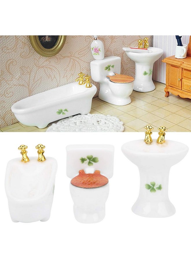 Zerodis 3Pcs 1:24 Doll House Hroom Furniture Set Dollhouse Miniature Hroom Set Simulation Ceramic Htub Toilet Sink Kit(2)  - Image 2