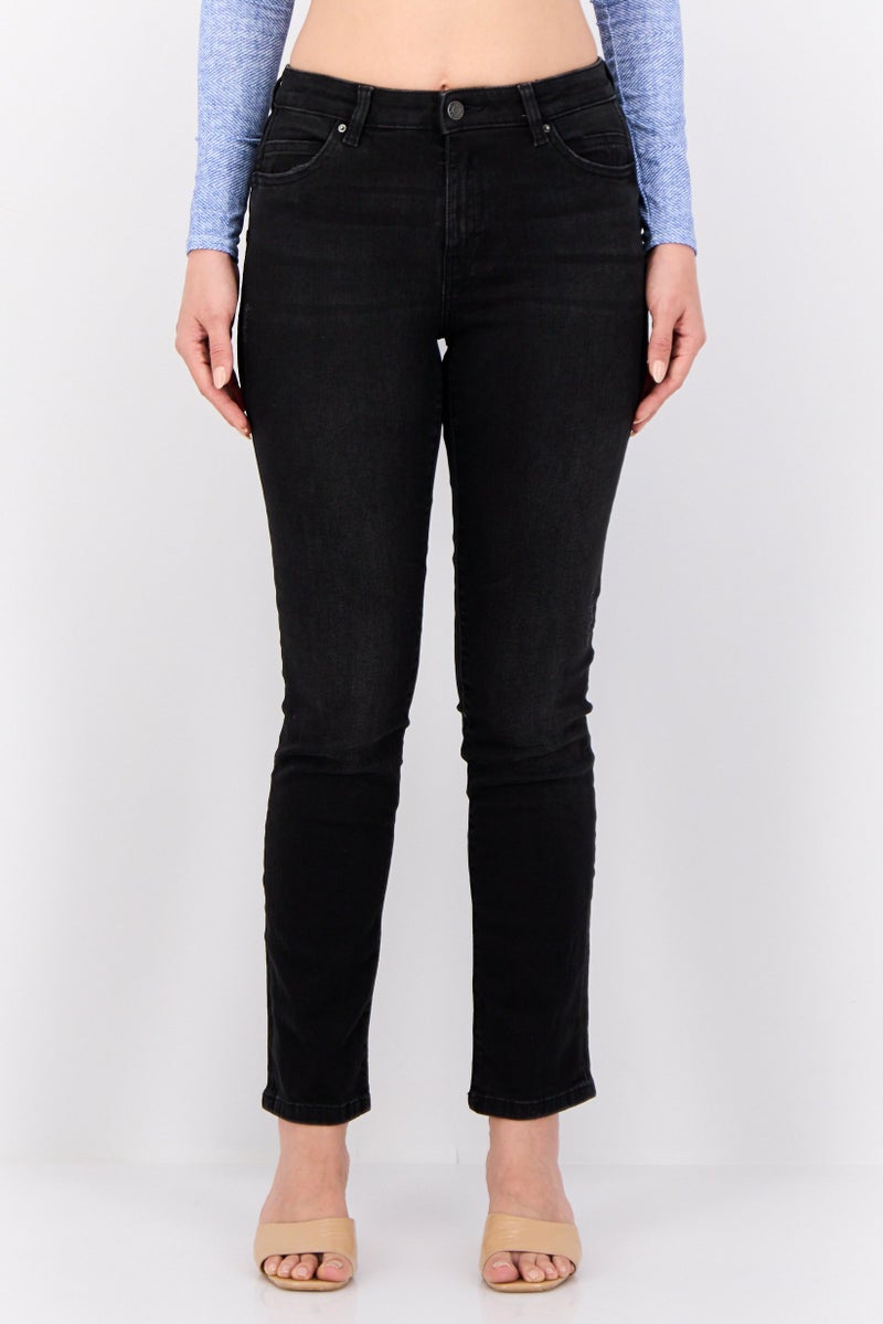 ESPRIT Women Straight Fit Washed Stretchable Jeans, Black - Image 1