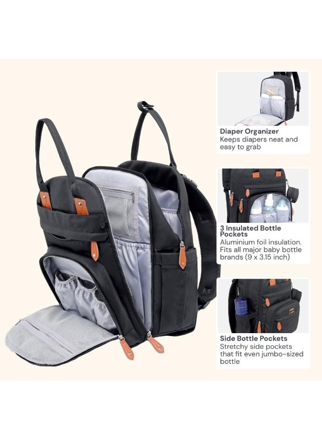BabbleRoo BabbleRoo Diaper Bag Backpack - Tote - Multi function Waterproof Diaper Bag, Travel Essentials Baby Bag with Changing Pad, Stroller Straps & Pacifier Case - Unisex, Black  - Image 3