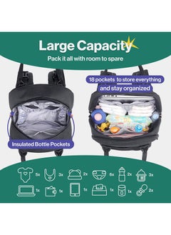 BabbleRoo Diaper Bag Backpack Multi Function Waterproof Diaper Bag, Travel Essentials Baby Bag With Changing Pad Black  - Image 5