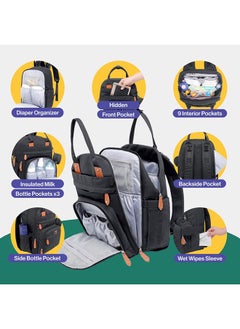BabbleRoo Diaper Bag Backpack Multi Function Waterproof Diaper Bag, Travel Essentials Baby Bag With Changing Pad Black  - Image 4