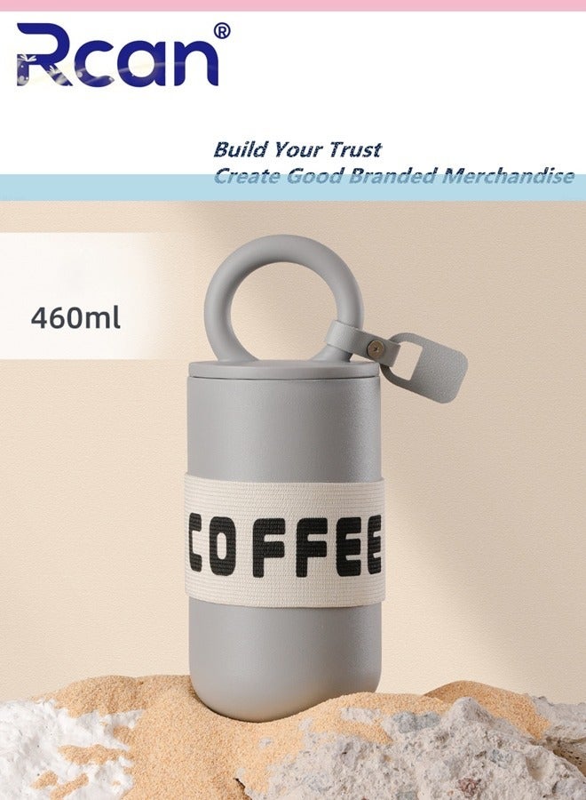 Rcan Stainless Steel Insulated Tumbler, Vacuum Flask with Strap and Handle, Double Wall Travel Coffee Mug, Adult Travel Coffee Cup, Portable Travel Cup 460ML/15oz - Image 1
