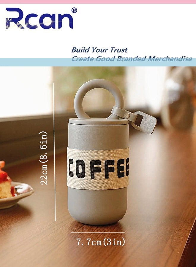 Rcan Stainless Steel Insulated Tumbler, Vacuum Flask with Strap and Handle, Double Wall Travel Coffee Mug, Adult Travel Coffee Cup, Portable Travel Cup 460ML/15oz - Image 5