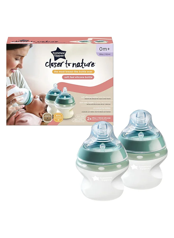 tommee tippee Pack Of 2 Closer To Nature Silicone Baby Bottle - 5Oz, 150 Ml