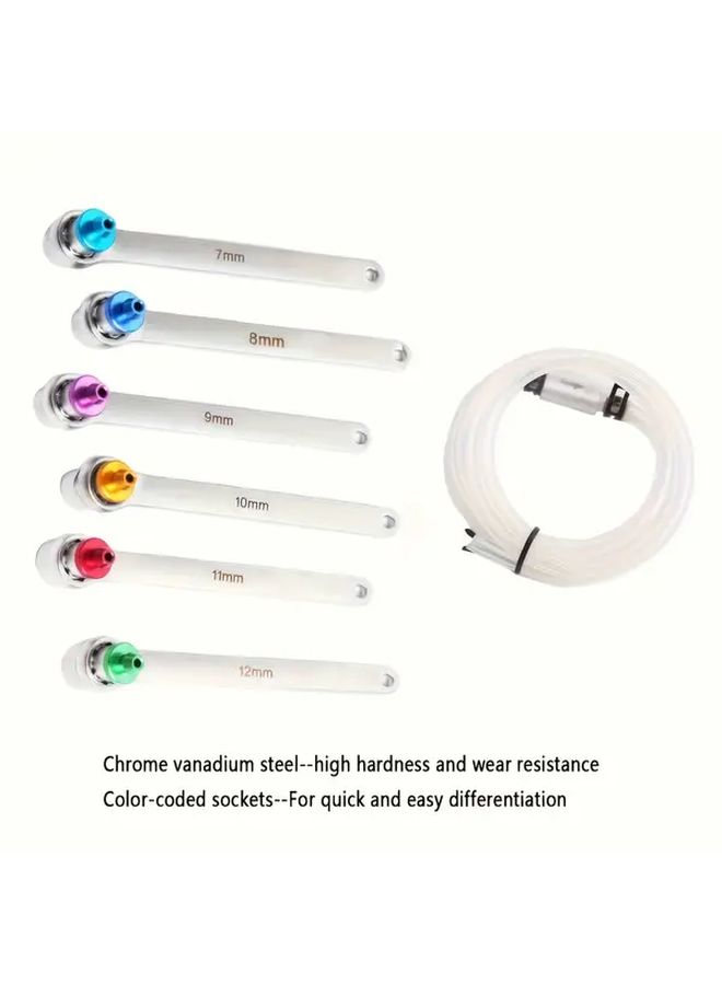 7 Piece Brake Caliper Tool Set with Screw In Grease Sockets Steel Bleeder Wrench Kit - Image 3