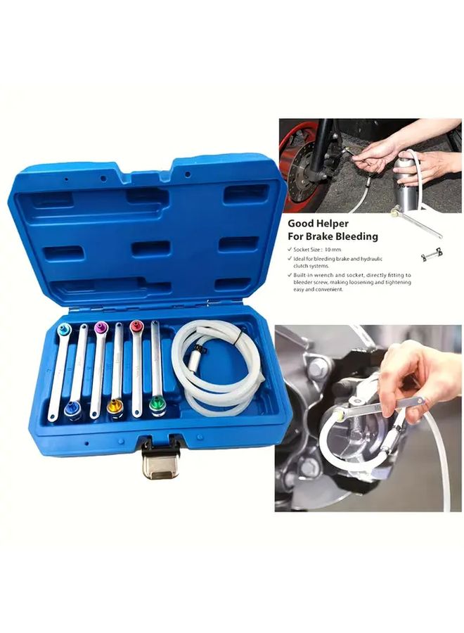 7 Piece Brake Caliper Tool Set with Screw In Grease Sockets Steel Bleeder Wrench Kit - Image 4