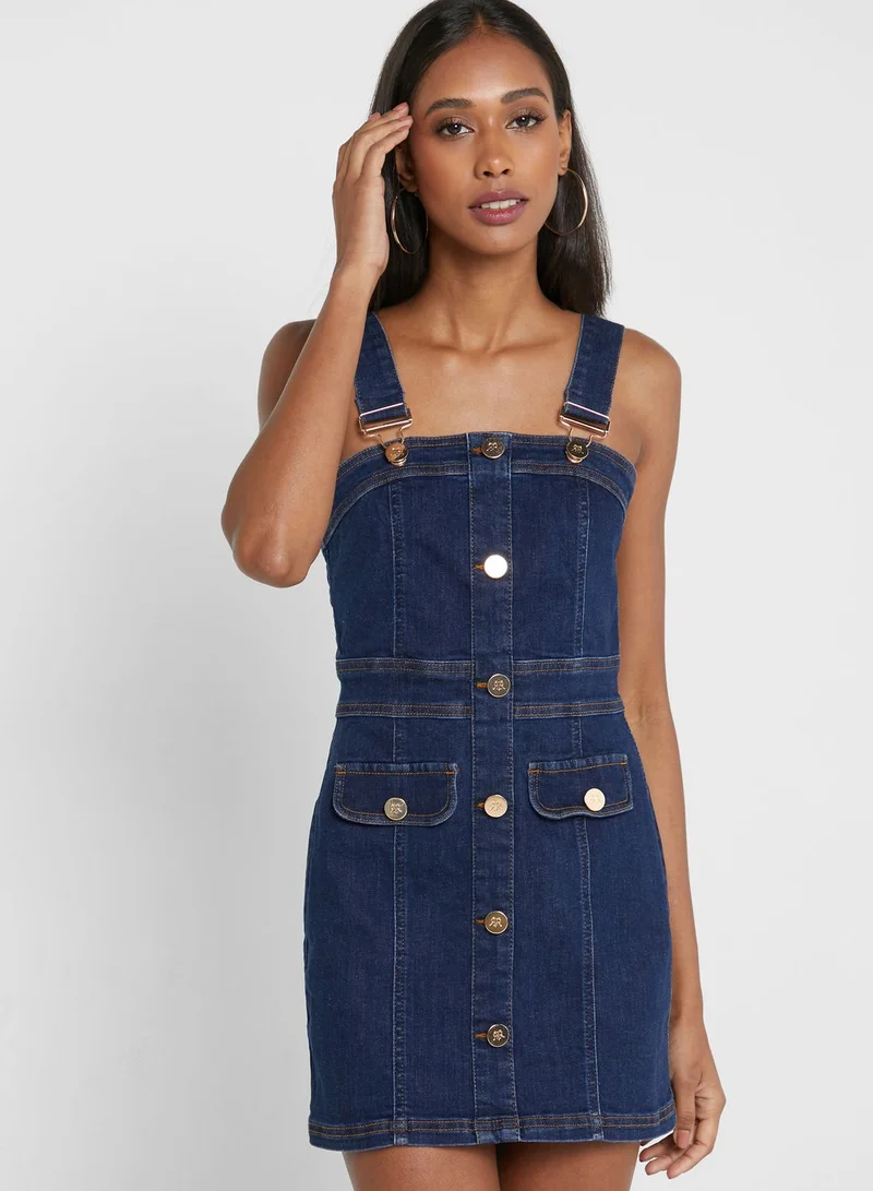 River Island Petite Fitted Dungaree Dress