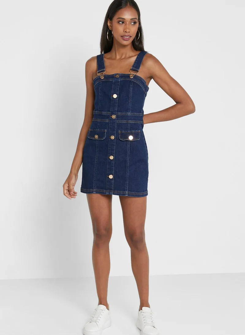 River Island Petite Fitted Dungaree Dress