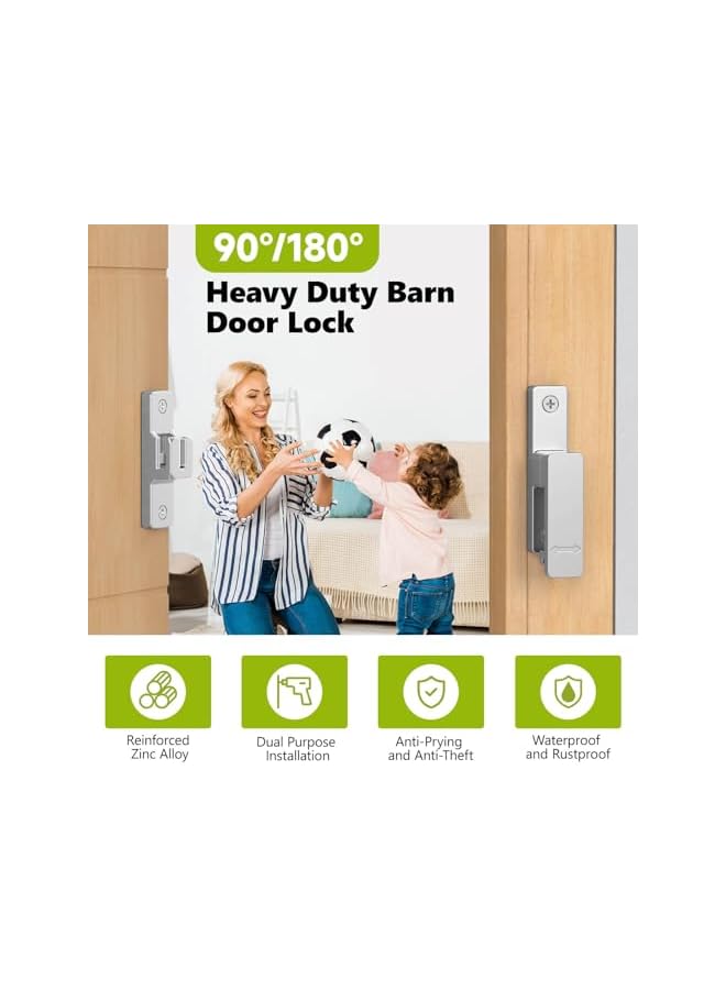 promass Barn Door Lock, 90/180 Degree Zinc Hardware Sliding Door Lock, Heavy Duty Flip Safety Door Latch for Screen, Cabinets, Bathrooms, Gardens, Barns, Pet Doors, Window Cabinets - Image 2