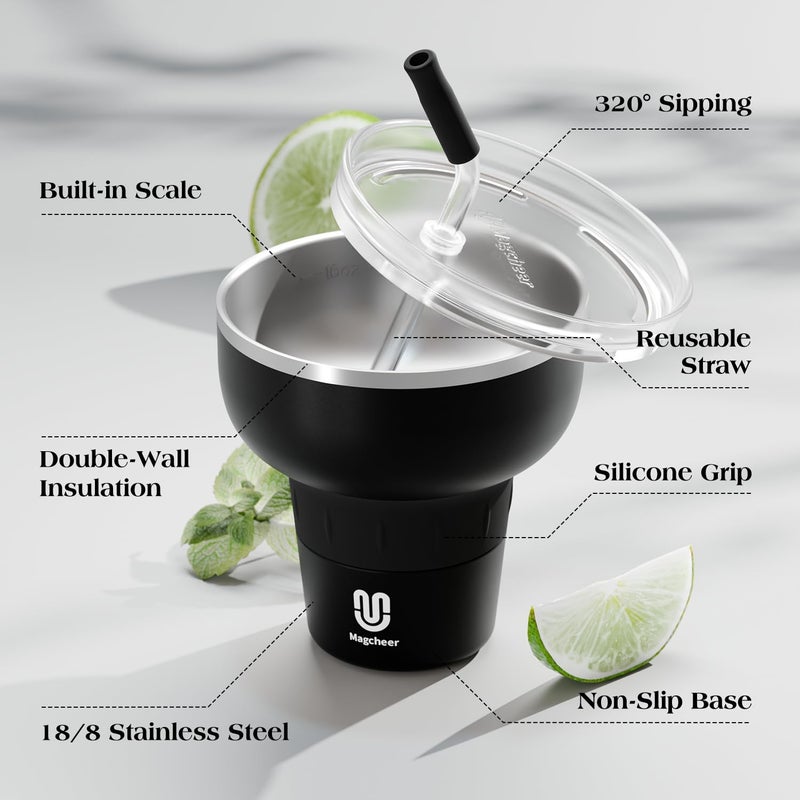 magcheer 16 oz Cocktail Tumbler with Lid and Straw - Stainless Steel Insulated Margarita Tumbler - 320Â° Sippable Stemless Wine Cup for Party | Black - Image 3