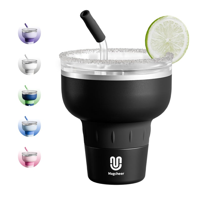 magcheer 16 oz Cocktail Tumbler with Lid and Straw - Stainless Steel Insulated Margarita Tumbler - 320Â° Sippable Stemless Wine Cup for Party | Black - Image 1